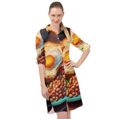 Ai Generated Breakfast Egg Beans Toast Plate Long Sleeve Mini Shirt Dress by danenraven