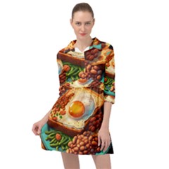 Ai Generated Breakfast Egg Beans Toast Plate Mini Skater Shirt Dress by danenraven