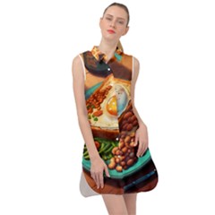 Ai Generated Breakfast Egg Beans Toast Plate Sleeveless Shirt Dress by danenraven