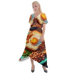 Ai Generated Breakfast Egg Beans Toast Plate Cross Front Sharkbite Hem Maxi Dress by danenraven