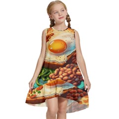 Ai Generated Breakfast Egg Beans Toast Plate Kids  Frill Swing Dress by danenraven