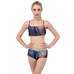 Ai Generated Elephant Tusks Trunk Wildlife Africa Layered Top Bikini Set by danenraven