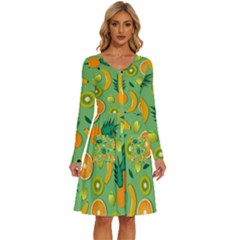 Fruit Tropical Pattern Design Art Pattern Long Sleeve Dress With Pocket by Ravend