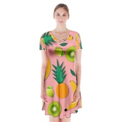 Fruits Tropical Pattern Design Art Short Sleeve V-neck Flare Dress by Ravend