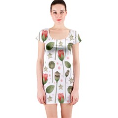 Poppies Red Poppies Red Flowers Short Sleeve Bodycon Dress by Ravend