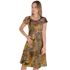 Rusty Orange Abstract Surface Classic Short Sleeve Dress by dflcprintsclothing