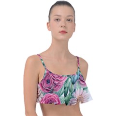 Majestic Watercolor Flowers Frill Bikini Top by GardenOfOphir