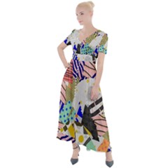 Digital Paper Scrapbooking Abstract Button Up Short Sleeve Maxi Dress by Ravend