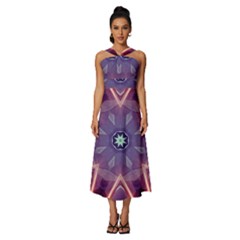 Abstract Glow Kaleidoscopic Light Sleeveless Cross Front Cocktail Midi Chiffon Dress by Ravend