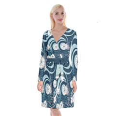 Flowers Pattern Floral Ocean Abstract Digital Art Long Sleeve Velvet Front Wrap Dress by Ravend