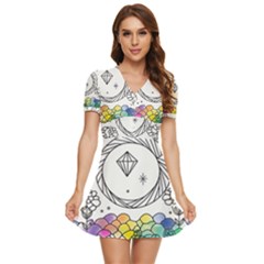 Rainbow Fun Cute Minimal Doodle Drawing V-neck High Waist Chiffon Mini Dress by Ravend