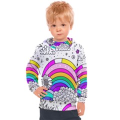 Rainbow Fun Cute Minimal Doodle Drawing Art Kids  Hooded Pullover by Ravend