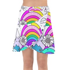 Rainbow Fun Cute Minimal Doodle Drawing Art Wrap Front Skirt by Ravend