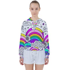 Rainbow Fun Cute Minimal Doodle Drawing Art Women s Tie Up Sweat by Ravend