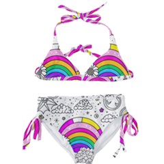 Rainbow Fun Cute Minimal Doodle Drawing Art Kids  Classic Bikini Set by Ravend