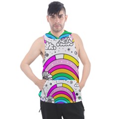 Rainbow Fun Cute Minimal Doodle Drawing Art Men s Sleeveless Hoodie by Ravend