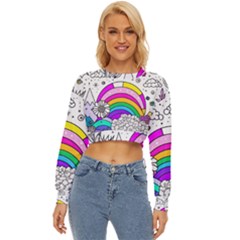 Rainbow Fun Cute Minimal Doodle Drawing Art Lightweight Long Sleeve Sweatshirt by Ravend