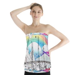 Rainbow Fun Cute Minimal Doodle Drawing Arts Strapless Top by Ravend