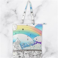 Rainbow Fun Cute Minimal Doodle Drawing Arts Double Zip Up Tote Bag by Ravend