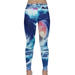 Storm Tsunami Waves Ocean Sea Nautical Nature Classic Yoga Leggings by Ravend