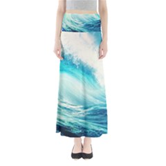 Tsunami Waves Ocean Sea Nautical Nature Water Nature Full Length Maxi Skirt by Ravend