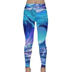 Tsunami Tidal Wave Ocean Waves Sea Nature Water Blue Classic Yoga Leggings by Ravend