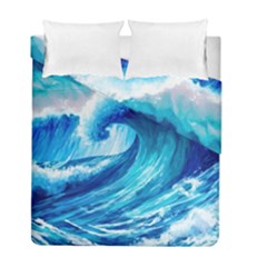 Tsunami Tidal Wave Ocean Waves Sea Nature Water Blue Painting Duvet Cover Double Side (full/ Double Size) by Ravend