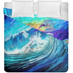 Tsunami Waves Ocean Sea Nautical Nature Water Painting Duvet Cover Double Side (king Size) by Ravend