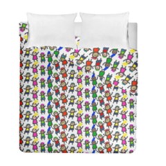 Stickman Kids Doodle Paper Children Group Duvet Cover Double Side (full/ Double Size) by Ravend