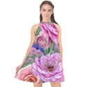 Broken And Budding Watercolor Flowers Halter Neckline Chiffon Dress  View1