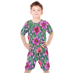 Cheerful And Cheery Blooms Kids  Tee And Shorts Set by GardenOfOphir