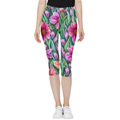 Cheerful And Cheery Blooms Inside Out Lightweight Velour Capri Leggings  by GardenOfOphir