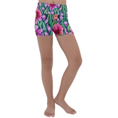 Cheerful And Cheery Blooms Kids  Lightweight Velour Yoga Shorts by GardenOfOphir