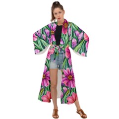 Cheerful And Cheery Blooms Maxi Kimono by GardenOfOphir