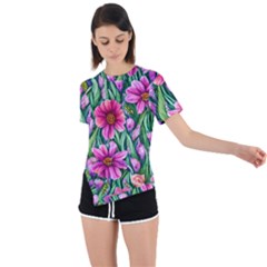 Cheerful And Cheery Blooms Asymmetrical Short Sleeve Sports Tee by GardenOfOphir