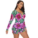 Cheerful And Cheery Blooms Long Sleeve Boyleg Swimsuit View3