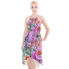 Bright And Brilliant Bouquet High-low Halter Chiffon Dress  by GardenOfOphir