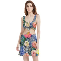 Captivating Watercolor Flowers Velour Cutout Dress by GardenOfOphir