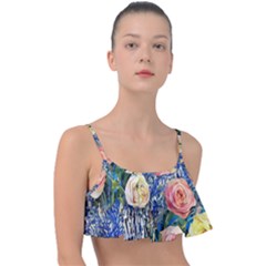 Captivating Watercolor Flowers Frill Bikini Top by GardenOfOphir