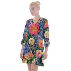 Captivating Watercolor Flowers Open Neck Shift Dress by GardenOfOphir