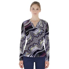 Fractal Background Pattern Texture Abstract Design Art V-neck Long Sleeve Top by Ravend