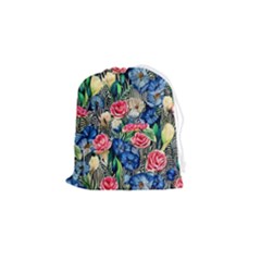 Exquisite Watercolor Flowers Drawstring Pouch (small) by GardenOfOphir