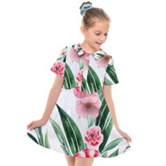 Chic Watercolor Flowers Kids  Short Sleeve Shirt Dress by GardenOfOphir