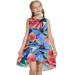 Classy Watercolor Flowers Kids  Frill Swing Dress by GardenOfOphir