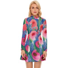 Celestial Watercolor Flowers Long Sleeve Velour Longline Dress by GardenOfOphir