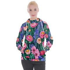 Cute Watercolor Flowers And Foliage Women s Hooded Pullover by GardenOfOphir