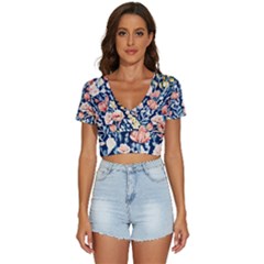 Exquisite Watercolor Flowers And Foliage V-neck Crop Top by GardenOfOphir