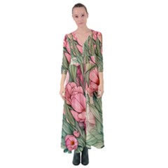 Nature-inspired Flowers Button Up Maxi Dress by GardenOfOphir