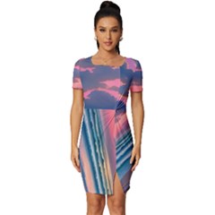 Sunset Over The Beach Fitted Knot Split End Bodycon Dress by GardenOfOphir