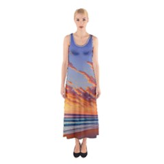 Summer Sunset Over Beach Sleeveless Maxi Dress by GardenOfOphir